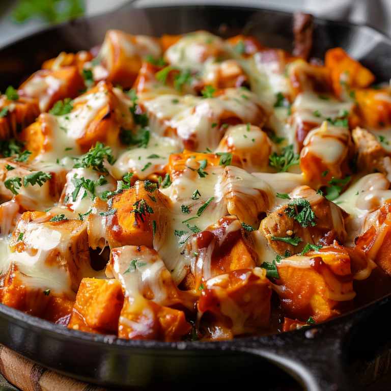 Sweet Potato Skillet with BBQ Chicken & Cheese
