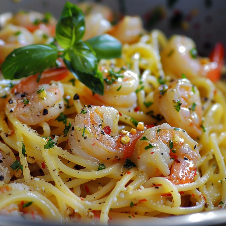 Spaghetti Aglio e Olio with Shrimp is a Delight